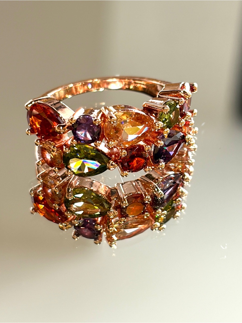 New Rose Gold Filled Multi-color CZ Pave Stacked Engagement Ring in 7